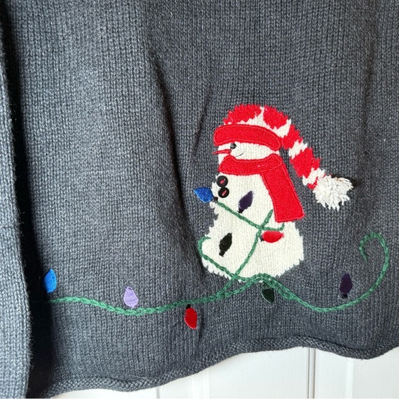 Crazy Horse Christmas Full Zip Sweater Pearl Snow Embroidered Snowmen Medium - Picture 9 of 11
